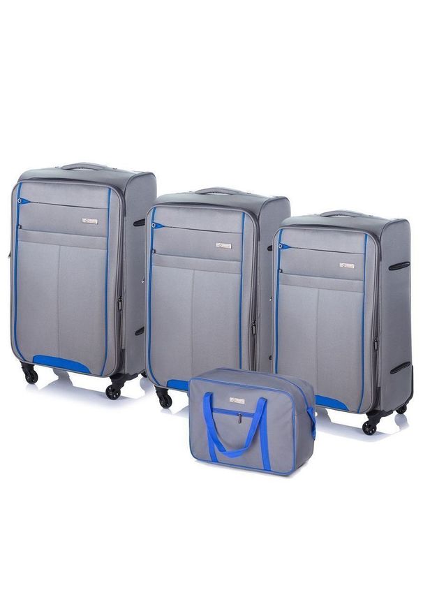 Zestaw walizek miękkich 4w1 Solier STL1311 szaro-niebieski - Jasny szary/niebieski. Kolor: niebieski, szary, wielokolorowy. Materiał: materiał