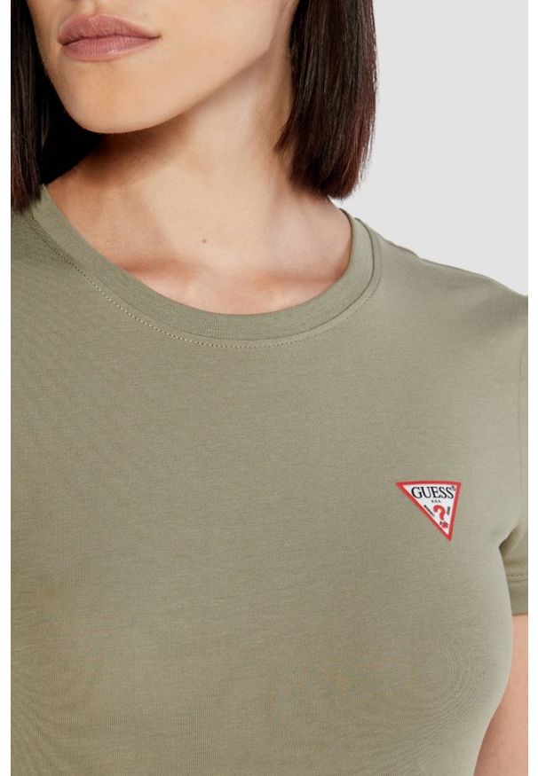 Guess - GUESS Zielony damski t-shirt Mini, Rozmiar L. Kolor: zielony