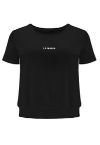 LA MANIA - Krótki czarny t-shirt Zion. Kolor: czarny. Materiał: bawełna. Długość: krótkie. Wzór: aplikacja, nadruk #7
