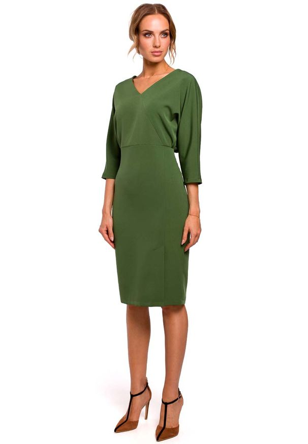 MOE - Zielona Sukienka Oversize z Ołówkowym Dołem. Kolor: zielony. Materiał: poliester, elastan. Typ sukienki: ołówkowe, oversize