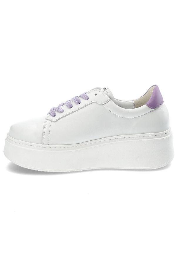 CheBello - Białe Sneakersy Chebello Damskie Stylowe Obuwie. Kolor: biały. Materiał: skóra. Szerokość cholewki: normalna. Wzór: aplikacja. Obcas: na obcasie. Styl: elegancki. Wysokość obcasa: średni