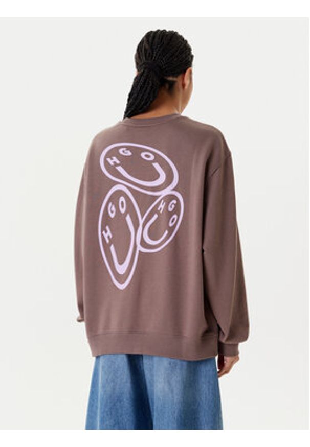 Hugo - HUGO Bluza 50545052 Brązowy Oversize. Kolor: brązowy. Materiał: bawełna