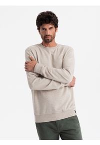 Ombre Clothing - Melanżowa męska bluza dresowa z wyszywanym logotypem – beżowa V2 OM-SSNZ-0163 - XXL. Okazja: na co dzień. Kolor: beżowy. Materiał: dresówka. Wzór: melanż. Styl: elegancki, casual #5