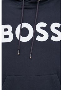 BOSS bluza bawełniana męska kolor niebieski z kapturem z nadrukiem. Typ kołnierza: kaptur. Kolor: niebieski. Materiał: bawełna. Wzór: nadruk #3