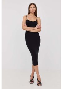 Elisabetta Franchi sukienka z domieszką jedwabiu kolor czarny mini dopasowana. Kolor: czarny. Materiał: jedwab. Długość rękawa: na ramiączkach. Wzór: gładki. Typ sukienki: dopasowane. Długość: mini