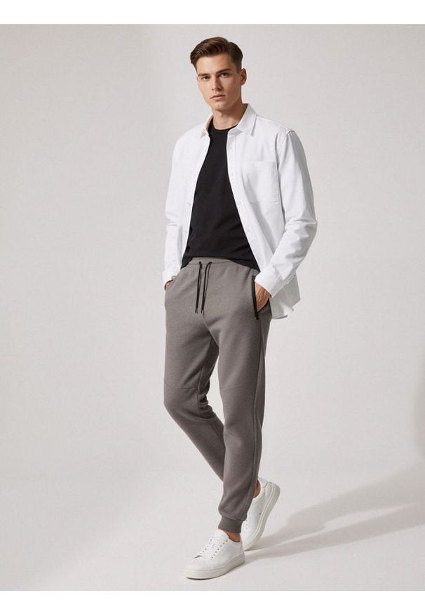 Sinsay - Strukturalne spodnie regular fit - szary. Kolor: szary