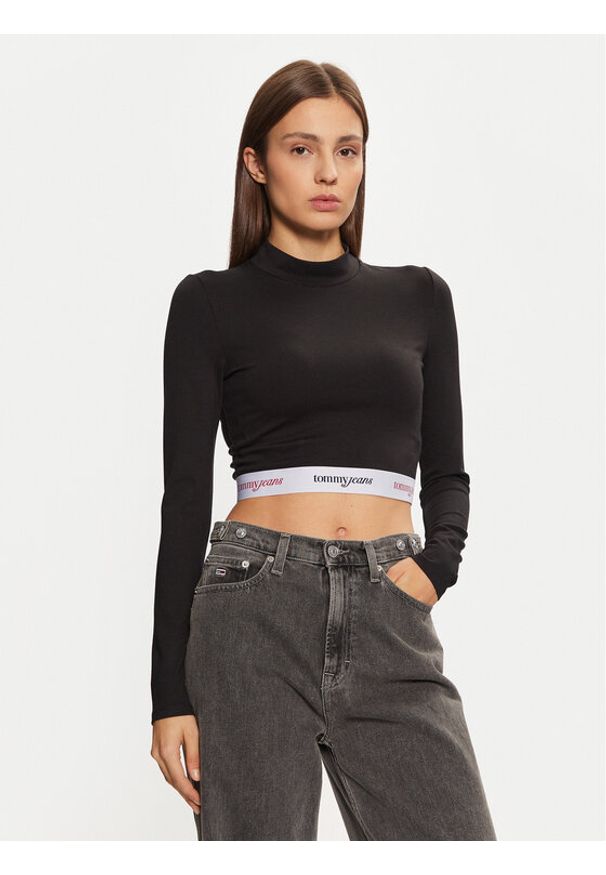 Tommy Jeans Bluzka DW0DW19510 Czarny Slim Fit. Kolor: czarny. Materiał: syntetyk, wiskoza