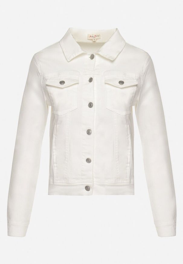 Born2be - Biała Bawełniana Kurtka Jeansowa Zapinana na Metalowe Guziki Auratia. Okazja: na spacer, na co dzień. Kolor: biały. Materiał: bawełna, jeans. Długość rękawa: długi rękaw. Długość: długie. Styl: casual, klasyczny