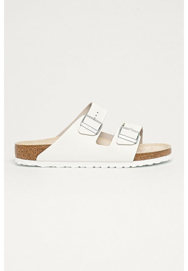Birkenstock - Klapki zamszowe Arizona. Kolor: biały. Materiał: zamsz. Wzór: gładki. Obcas: na obcasie. Wysokość obcasa: niski