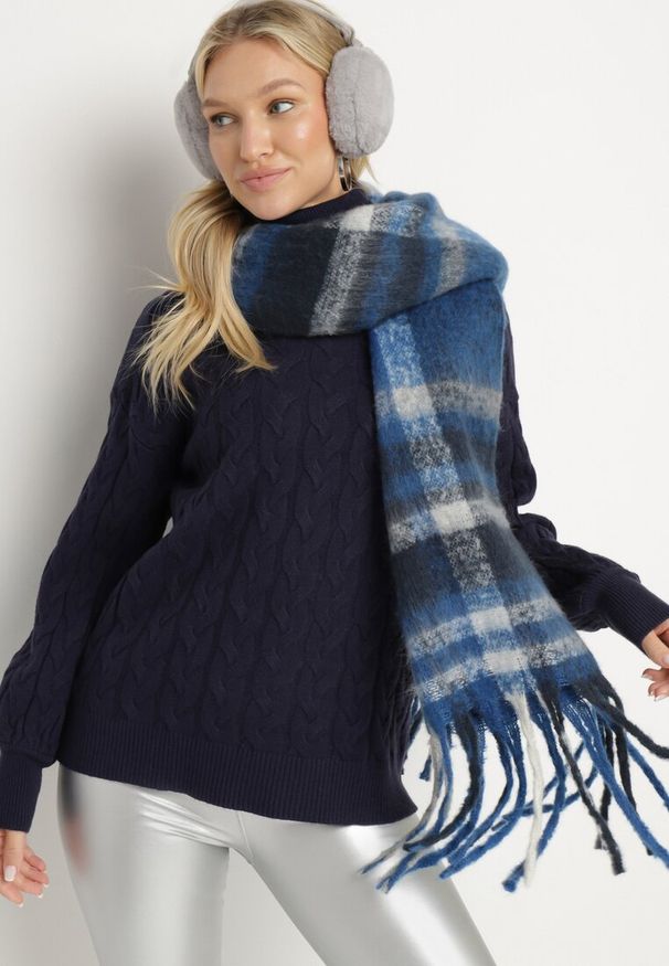 Born2be - Granatowy Sweter z Golfem w Warkoczowy Splot ze Ściągaczami Maraiwai. Typ kołnierza: golf. Kolor: niebieski. Wzór: ze splotem. Sezon: jesień