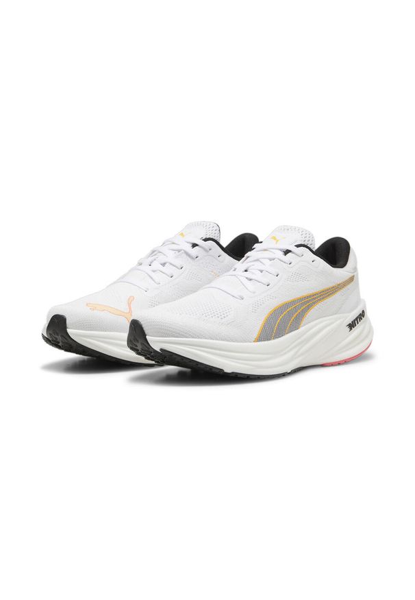 Puma - Męskie buty do biegania Magnify NITRO™ 2 PUMA. Zapięcie: sznurówki. Kolor: żółty, biały, pomarańczowy, wielokolorowy. Materiał: materiał, syntetyk, tkanina. Szerokość cholewki: normalna