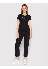Pepe Jeans T-Shirt New Virginia PL505202 Czarny Slim Fit. Kolor: czarny. Materiał: bawełna #4