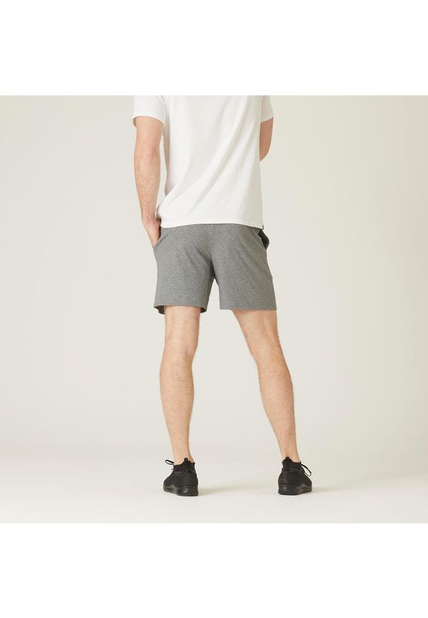 DOMYOS - Spodenki fitness męskie Domyos 100. Kolor: szary. Materiał: bawełna, poliester, materiał. Wzór: ze splotem. Sport: fitness