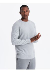 Ombre Clothing - Sweter męski raglanowy z prążkowanymi rękawami – szary melanż V3 - Rozmiar: XXL. Okazja: na co dzień. Kolor: szary. Materiał: prążkowany. Długość rękawa: raglanowy rękaw. Wzór: melanż. Styl: casual #9