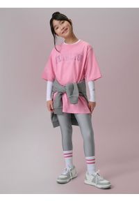 4f - 4F Legginsy dzianinowe z wysokim stanem dziewczęce - srebrne 158/164 (12-14 lat). Okazja: na co dzień. Stan: podwyższony. Kolor: szary. Materiał: dzianina. Długość: długie. Wzór: gładki. Sezon: lato. Styl: casual #1