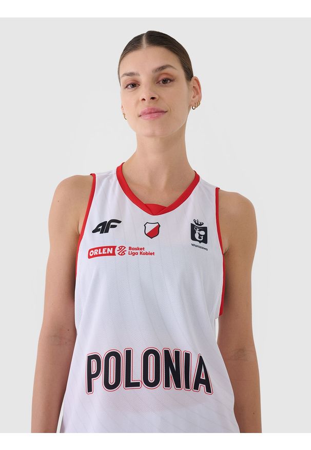 4f - 4F Koszulka meczowa replika domowa z sezonu 2024/25 damska 4F x Polonia Warszawa - multikolor XXL. Typ kołnierza: dekolt w serek. Kolor: wielokolorowy. Materiał: dzianina, włókno, materiał, syntetyk. Wzór: gradientowy, nadruk, ze splotem, gładki, geometria. Sport: koszykówka, fitness