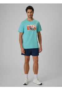4f - 4F T-shirt regular z nadrukiem męski - turkusowy XXL. Okazja: na co dzień, na plażę. Kolor: turkusowy. Materiał: materiał, bawełna, dzianina. Długość rękawa: długi rękaw. Wzór: nadruk. Sezon: lato. Styl: wakacyjny, casual, klasyczny #2