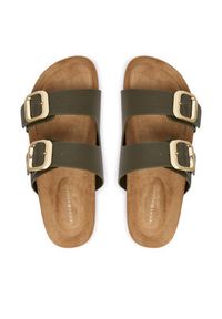 TOMMY HILFIGER - Tommy Hilfiger Klapki Leather Double Strap Cork Sandals FW0FW09118 Zielony. Kolor: zielony. Materiał: skóra #6