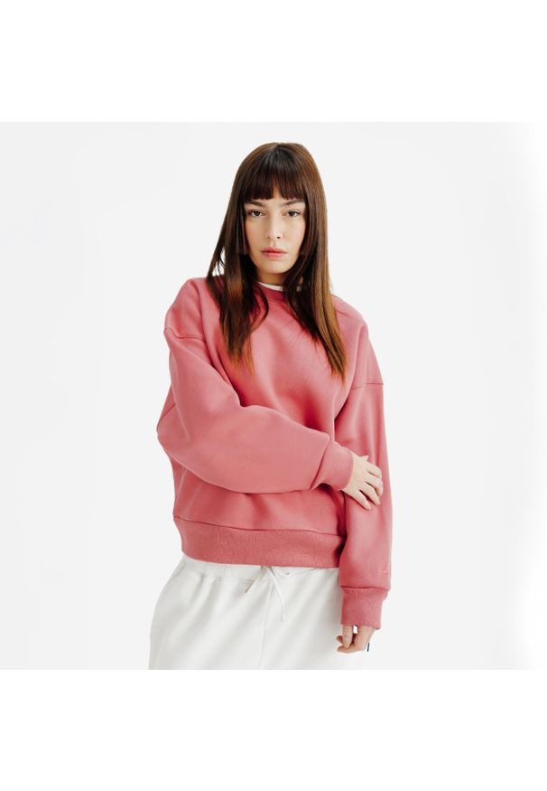 Decathlon - Bluza okrągły dekolt damska Elementals. Kolor: różowy. Materiał: poliester, materiał, tkanina, bawełna, elastan, prążkowany