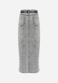 Born2be - Szara Jeansowa Spódnica Maxi z Paskiem Goergen. Stan: podwyższony. Kolor: szary. Materiał: jeans. Wzór: aplikacja #6