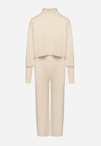 Born2be - Beżowy Komplet Dzianinowy z Wiskozą Bluza Golf ze Ściągaczami i Szerokie Spodnie Noridra. Kolor: beżowy. Materiał: dzianina, wiskoza #7