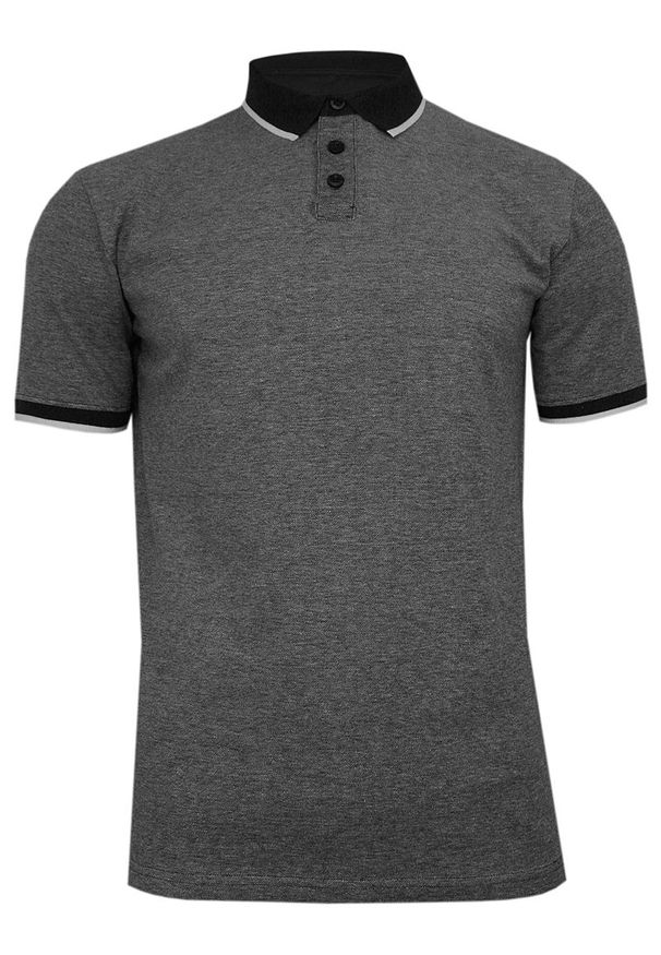 Pako Jeans - Popielato-Czarna Koszulka POLO z Lamówką, Męska, Krótki Rękaw -PAKO JEANS- T-shirt z Kołnierzykiem. Okazja: na co dzień. Typ kołnierza: polo. Kolor: wielokolorowy, szary, czarny. Materiał: bawełna. Długość rękawa: krótki rękaw. Długość: krótkie. Styl: casual