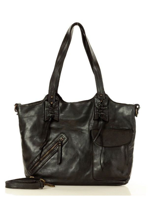 Marco Mazzini handmade - Czarna Skórzana Torebka Na Ramię Shopper. Kolor: czarny. Materiał: skórzane. Rodzaj torebki: na ramię