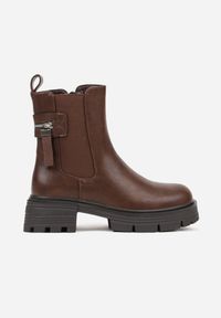 Born2be - Brązowe Botki Sztyblety na Grubej Podeszwie z Ozdobą Refana. Okazja: na co dzień. Kolor: brązowy. Materiał: jeans. Wzór: aplikacja. Styl: casual, klasyczny, elegancki #7