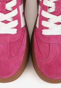 Renee - Fuksjowe Sneakersy Skórzane w Stylu Tenisówek z Geometrycznym Wzorem Eshiryla. Okazja: na co dzień. Kolor: różowy. Materiał: skóra. Wzór: geometria #4