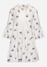 Born2be - Biała Sukienka z Wiskozą o Rozkloszowanym Kroju z Haftem i Falbankami Axneria. Okazja: na co dzień. Typ kołnierza: kołnierz z falbankami. Kolor: biały. Materiał: wiskoza. Wzór: haft. Typ sukienki: rozkloszowane. Styl: casual, klasyczny #3