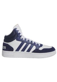 Adidas - Buty adidas Hoops 3.0 Mid M IG1432 białe. Okazja: na co dzień. Zapięcie: pasek. Kolor: biały. Materiał: guma, syntetyk. Szerokość cholewki: normalna. Wzór: paski, aplikacja