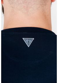 Guess - GUESS Granatowy t-shirt męski z odblaskowym logo, Rozmiar S. Kolor: niebieski #3