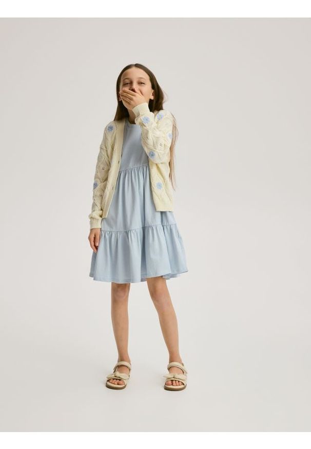 Reserved - Bawełniana sukienka - jasnoniebieski. Kolor: niebieski. Materiał: bawełna