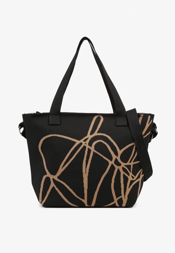 Renee - Czarna Torebka Typu Shopper z Paskiem Crossbody w Abstrakcyjny Wzór Obelisse. Kolor: czarny. Styl: elegancki, casual. Rodzaj torebki: na ramię