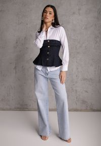 Renee - Niebieskie Szerokie Jeansy z Bawełny High Waist Vimalianna. Okazja: na co dzień. Stan: podwyższony. Kolor: niebieski. Styl: casual #1