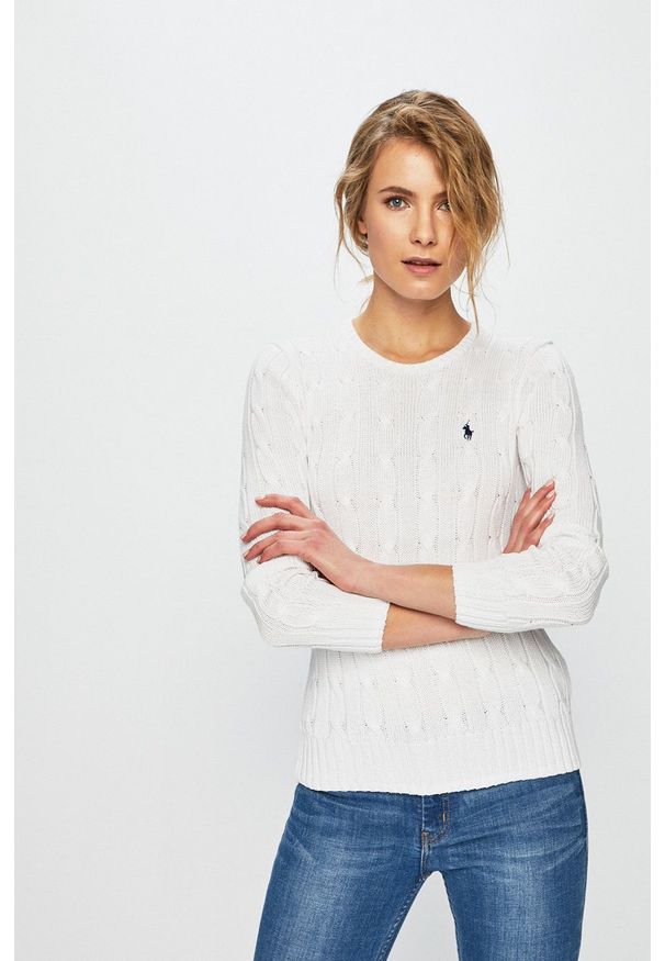 Polo Ralph Lauren - Sweter. Typ kołnierza: polo. Kolor: biały. Materiał: dzianina, materiał
