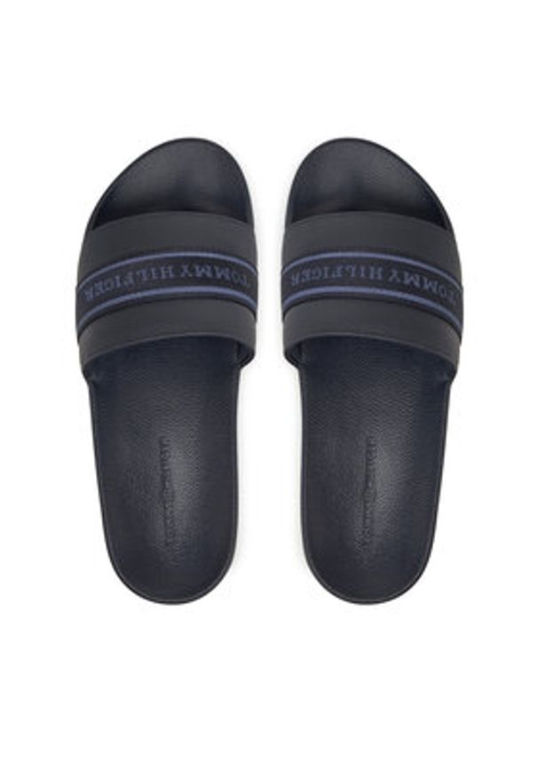 TOMMY HILFIGER - Tommy Hilfiger Klapki Hilfiger Poolside With Webbing FW0FW08529 Granatowy. Kolor: niebieski. Materiał: skóra