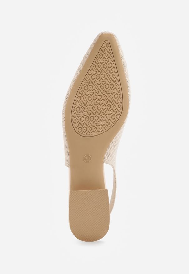 Renee - Beżowe Czółenka Slingback VICES z Miękkiej Dzianiny na Niskim Obcasie z Wkładką Soft-Pillow Olitia. Zapięcie: pasek. Kolor: beżowy. Materiał: dzianina. Szerokość cholewki: normalna. Wzór: aplikacja. Obcas: na obcasie. Styl: glamour, elegancki. Wysokość obcasa: niski
