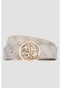 Guess - GUESS Kremowy dwustronny damski pasek w monogram Noelle REV H35, Rozmiar XS. Kolor: beżowy #1