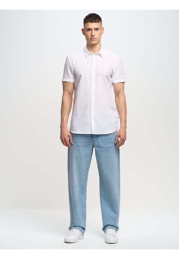 Big-Star - Lniana koszula męska biała Linanos 100. Kolor: biały. Materiał: len. Długość rękawa: krótki rękaw. Długość: krótkie. Sezon: lato