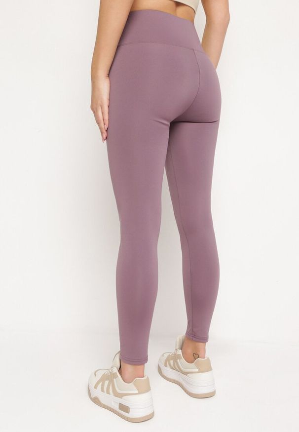 Born2be - Fioletowe Legginsy Sportowe z Wysokim Stanem Pierra. Okazja: do pracy. Stan: podwyższony. Kolor: fioletowy. Długość: długie. Styl: sportowy