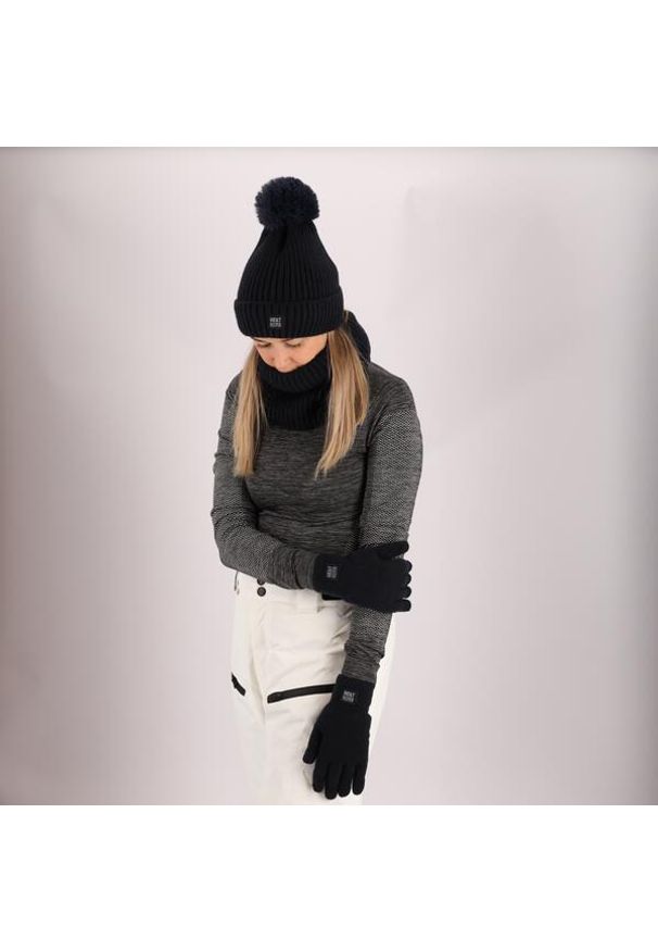 HEAT KEEPER - Czapka termiczna + pompon, damska Onesize - 4 sztuki. Kolor: czarny. Materiał: poliester, elastan. Sezon: zima. Styl: sportowy