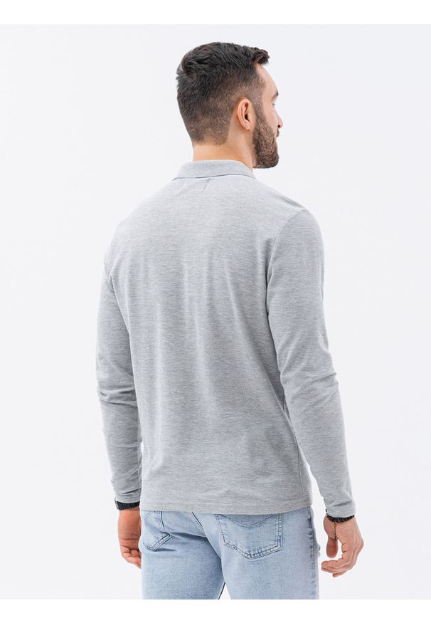 Ombre Clothing - Longsleeve męski bez nadruku L132 - szary melanż - XXL. Typ kołnierza: polo. Kolor: szary. Materiał: bawełna, jeans, materiał. Długość rękawa: długi rękaw. Wzór: melanż