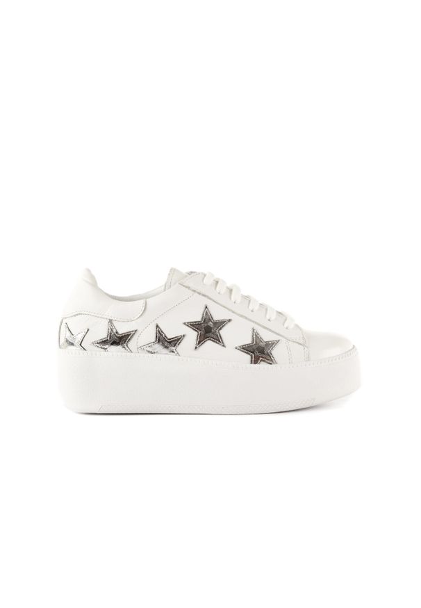 Trampki Bayla-123 5502102 White, Biały, Skóra naturalna. Kolor: biały. Materiał: skóra. Szerokość cholewki: normalna. Wzór: jednolity. Styl: sportowy