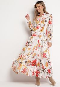 Born2be - Biała Sukienka Doreris. Okazja: na co dzień. Kolor: biały. Materiał: tkanina. Wzór: kolorowy, kwiaty. Typ sukienki: proste, koszulowe. Styl: klasyczny, casual. Długość: maxi #6