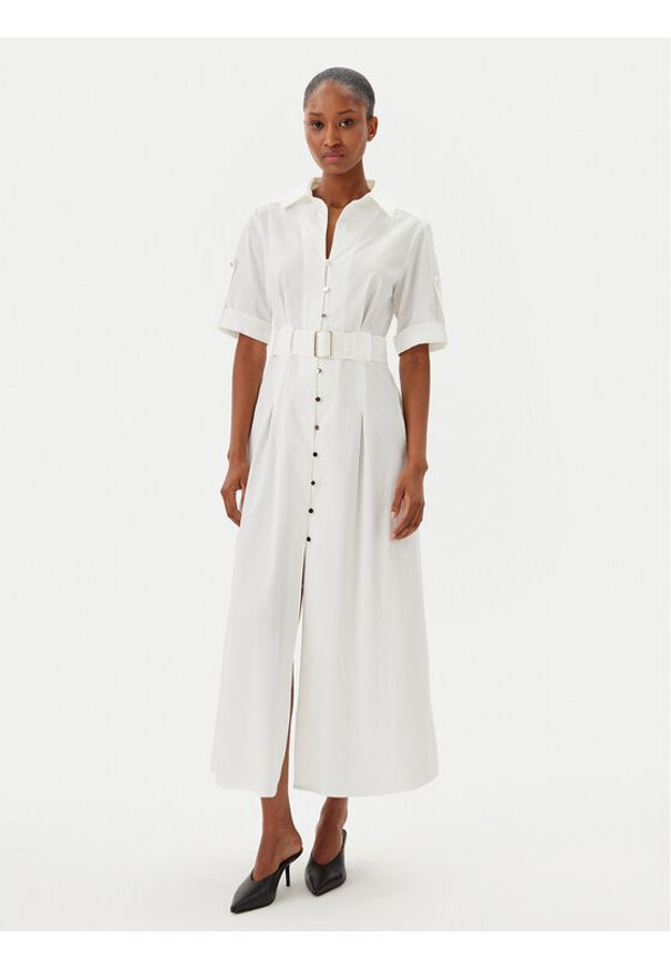 Fracomina Sukienka koszulowa FR25SD3006W52001 Biały Regular Fit. Kolor: biały. Materiał: syntetyk, bawełna. Typ sukienki: koszulowe