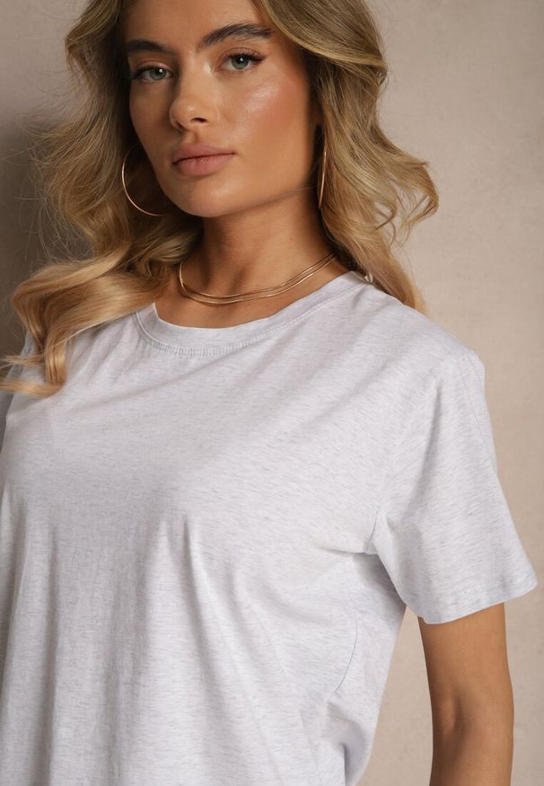 Renee - Jasnoszary Klasyczny T-shirt Bawełniany o Casualowym Kroju Nattine. Okazja: na co dzień. Kolor: szary. Materiał: bawełna. Wzór: gładki. Styl: klasyczny