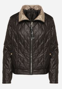 Born2be - Czarna Kurtka z Pikowanymi Przeszyciami i Elastyczną Gumką w Pasie Relriva. Okazja: na co dzień. Kolor: czarny. Materiał: jeans. Styl: casual, elegancki #3