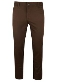 Materiałowe Spodnie Męskie, Eleganckie - Rigon - Ciemny Karmel. Kolor: brązowy, wielokolorowy, beżowy. Materiał: wiskoza, elastan, poliester. Styl: elegancki #1
