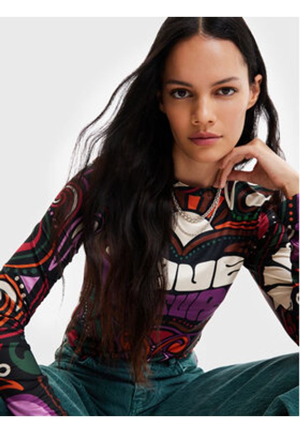 Desigual Bluzka Blair 22WWTK35 Kolorowy Slim Fit. Materiał: syntetyk. Wzór: kolorowy